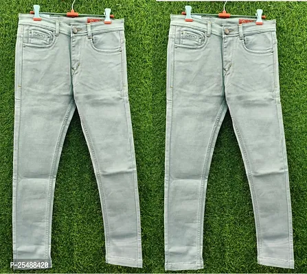 Trendy Denim Solid Off White Jeans For Men- Pack Of 2