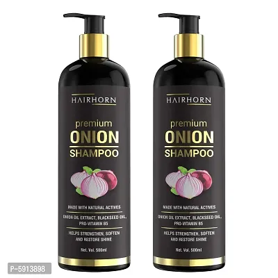 Hair Horn Onion Shampoo Red Onion Shampoo With Caffeine Curry Leaf And Indian Alkanet Root Controlling Hair Fall Splitends Promotes Healthy Hair Growth 500Ml Pack Of 2 Hair Care Shampoo-thumb0
