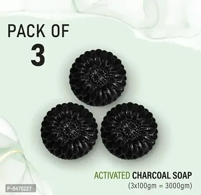 Activated Charcoal Hand Made Deep Cleansing Bath Soap For Skin Whitening, Natural Detox Face And Body Soap For Acne, Blackheads,Pimple Skin Care Pack Of 3-thumb0