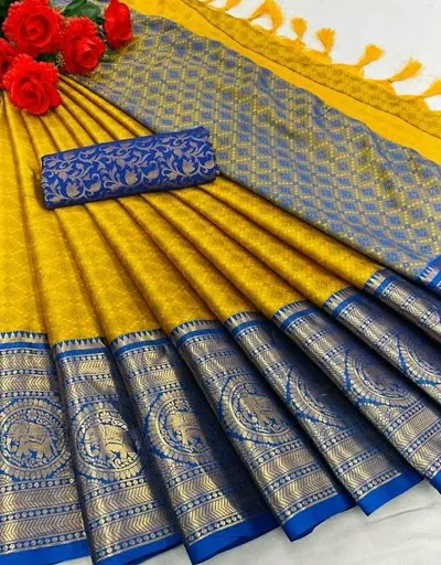 Stylish Art Silk Woven Design Saree With Blouse Piece For Women