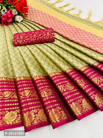 Beautiful Beige Cotton Silk Saree with Blouse Piece-thumb0