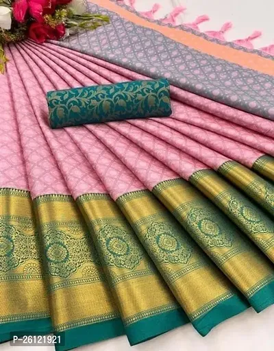 Beautiful Pink Cotton Silk Saree with Blouse Piece