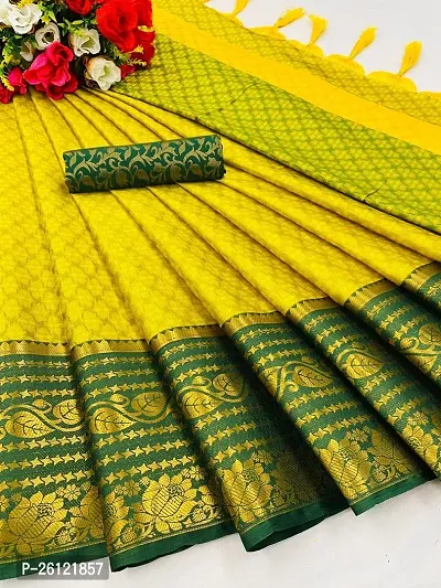 Beautiful Yellow Cotton Silk Saree with Blouse Piece