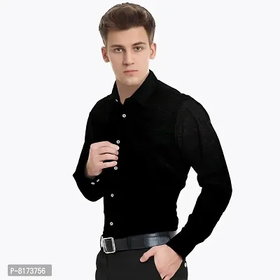 Classic Cotton Solid Men Formal Black Shirts