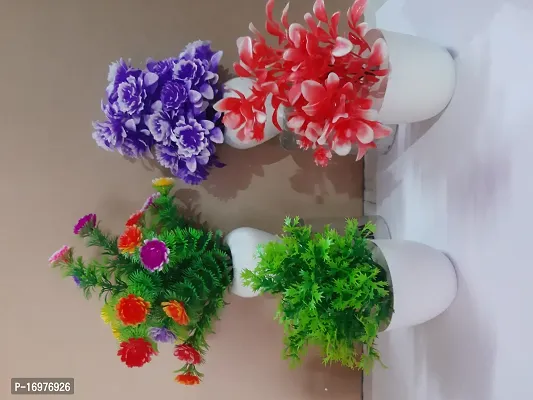 Crafts Stock Combo Set Of 4 Artificial Flower With Pot- Natural Looking For Home Office Decoration