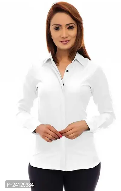 Elegant White Polyester Solid Shirt For Women