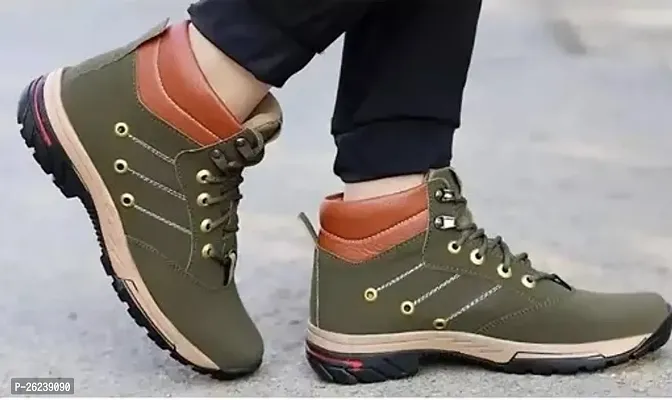 Stylish Green Synthetic Leather Solid Boots For Men-thumb0