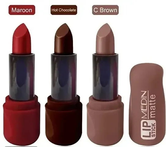 Medin Paris Super Matte Lipstick, Pack Of 3, Maroon, Hot Chocolate, Brown