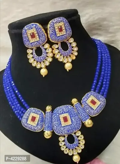 Traditional Alloy Kundan Necklace with Earring for Women