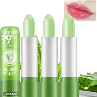 Aloe Vera Color Changing Lipstick, Long Lasting Lip Care Nutritious Plumper Lip Balm Moisturizer Magic Temperature Color Change Lip Gloss Matte Makeup 3 PCS-thumb0