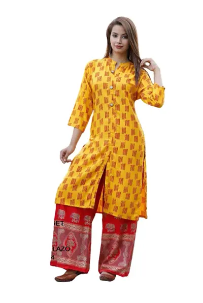 Stylish Rayon Digital Print Kurta Straight Palazzo Set