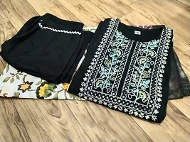 Stylish Black Rayon Kurta With Pant And Dupatta Set For Women-thumb3