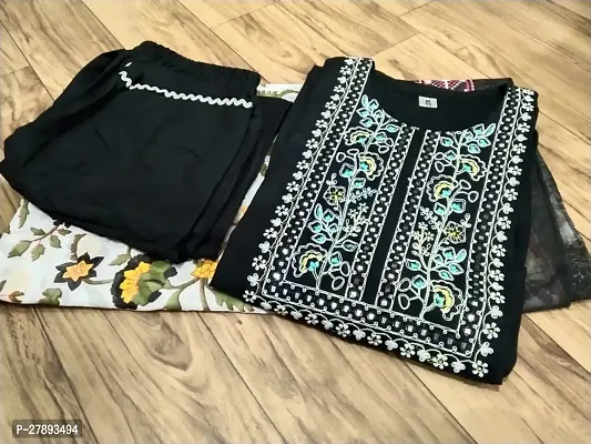 Stylish Black Rayon Kurta With Pant And Dupatta Set For Women-thumb4