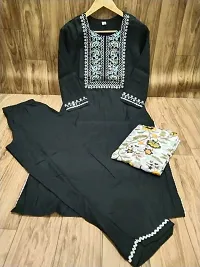 Stylish Black Rayon Kurta With Pant And Dupatta Set For Women-thumb1