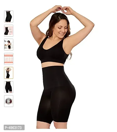 Elegant Black Spandex And Nylon Solid Tummy And Thigh Shaper For Women