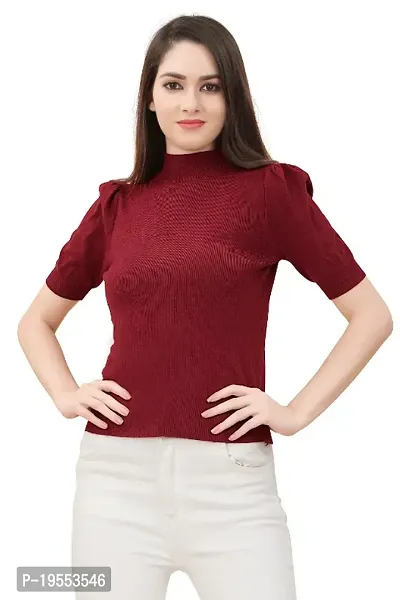 ketmart Turtle Neck Half Sleeve Womens Basic Slim Fit T Shirt (Free Size)-thumb0