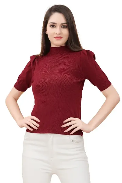 ketmart Turtle Neck Half Sleeve Womens Basic Slim Fit T Shirt (Free Size)