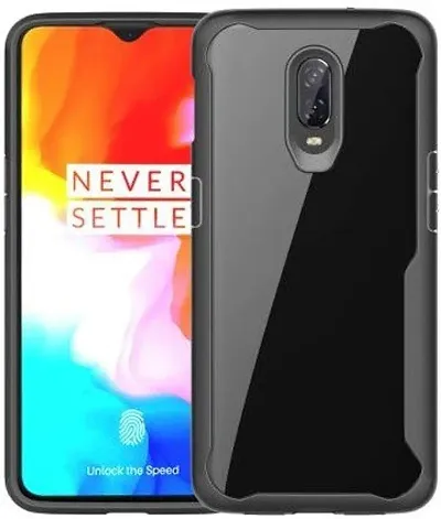 CELZO Ultra Thin Shock Proof 4 Sides Protection Clear Transparent Back Cover Case with Black Border for OnePlus 6T - {Transparent/Black}