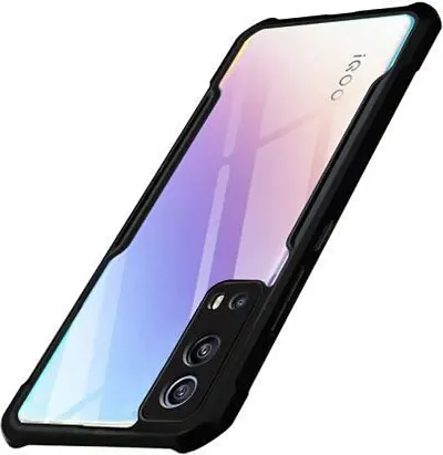 CELZO Ultra Thin Shock Proof 4 Sides Protection Clear Transparent Back Cover Case with Black Border for IQOO Z3 (5G) - {Transparent/Black}