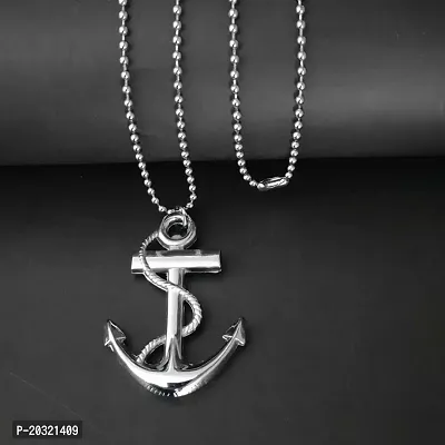 Shiv Creation Wheel Ship Anchor and Rope Locket With Chain  Silver  Metal  Pendant Necklace Chain For Men And Women