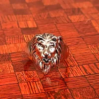 Shiv Creation Retro Biker Men Silver Plated Lion Head Ring  Silver  Alloy  Ring For Men And Women-thumb1