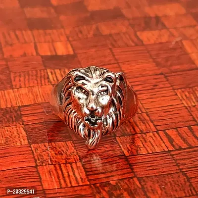 Shiv Creation Retro Biker Men Silver Plated Lion Head Ring  Silver  Alloy  Ring For Men And Women-thumb2