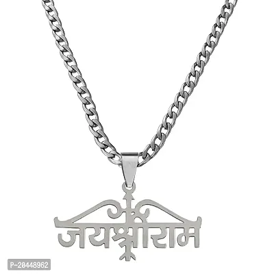 Shiv Creation Personalised Religious Jay Shree Ram Locket Bikers Jewelry Link Chain  Silver Stainless Steel Pendant Necklace Chain For Men And Women-thumb0