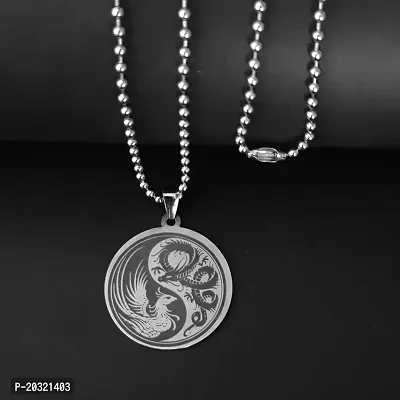 Shiv Creation Yin Yang Dragon And Snake Symbol pendant Locket   Silver  Stainless Steel  Pendant Necklace Chain For Men And Women