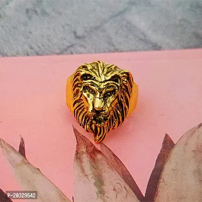 Shiv Creation Retro Biker Men Gold Plated Lion Head Ring  Gold  Alloy  Ring For Men And Women-thumb4