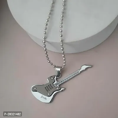 Shiv Creation Guitar Piano Musical Note Musical Jewelry  Grey  Stainless Steel  Pendant Necklace Chain For Men And Women