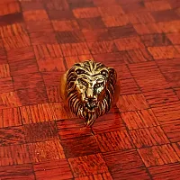 Shiv Creation Retro Biker Men Gold Plated Lion Head Ring  Gold  Alloy  Ring For Men And Women-thumb2