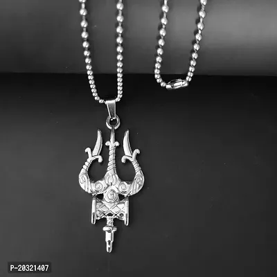 Shiv Creation Religious  Lord Shiv Trishul Damaru Silver  Metal  Pendant Necklace Chain For Men And Women