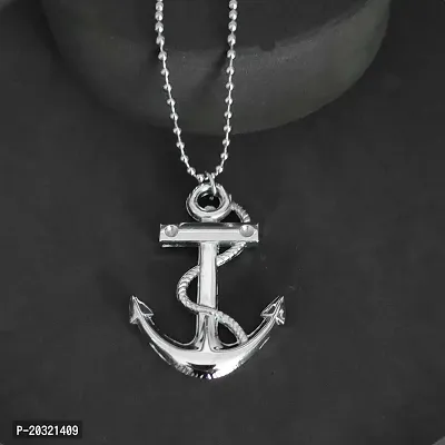 Shiv Creation Wheel Ship Anchor and Rope Locket With Chain  Silver  Metal  Pendant Necklace Chain For Men And Women-thumb4