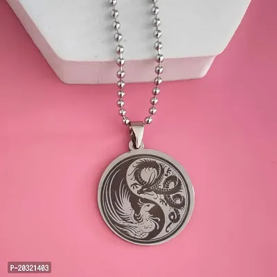 Shiv Creation Yin Yang Dragon And Snake Symbol pendant Locket   Silver  Stainless Steel  Pendant Necklace Chain For Men And Women-thumb4