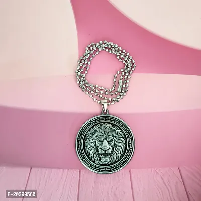 Shiv Creation Animal King Lion Head Locket Gift for Husband And Friend Silver Stainless Steel Pendant For Unisex Rhodium Stainless Steel Pendant   Necklace Chain