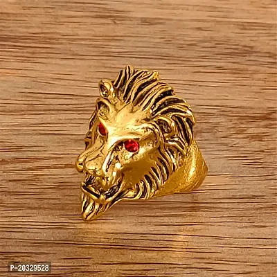 Biker Men Gold Plated Ruby Red Stone Lion Head  Gold  Metal  Ring For Men And Women-thumb0