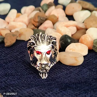 Biker Men Gold Plated Ruby Red Stone Lion Head  Silver Metal  Ring For Men And Women