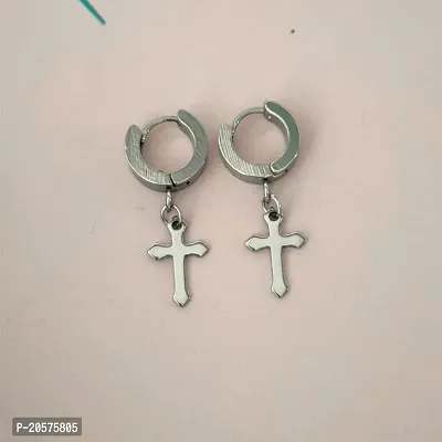 Shiv Creation Religious Jesus Cross Stud Earring 02 Stud Earrings  Silver  Stainless Steel   Earrings For Men And Women-thumb0
