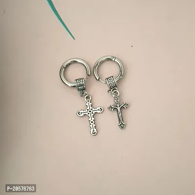 Shiv Creation Religious Lord Christ Jesus Cross With Christ Jesus Cross Hoop  Silver  Metal   Earrings For Men And Women