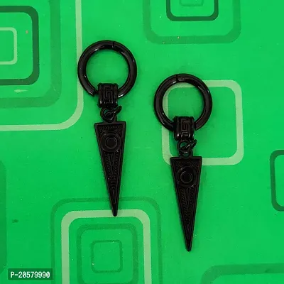 Shiv Creation Style Hollow-Out Triangle Rock Huggie Hoop Earrings  Black  Metal   Earrings For Men And Women