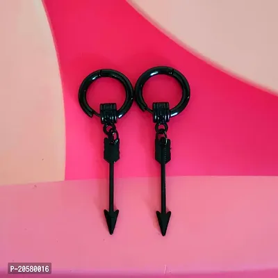 Shiv Creation Arrowhead Huggie Ear Studs Punk Hoop Earrings  Black  Metal   Earrings For Men And Women