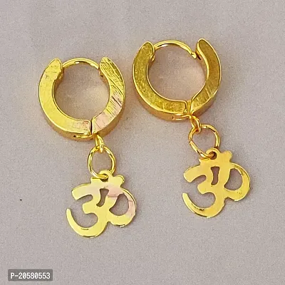 Shiv Creation Om Charm Drop Huggie Earring  Gold  Metal   Earrings For Men And Women