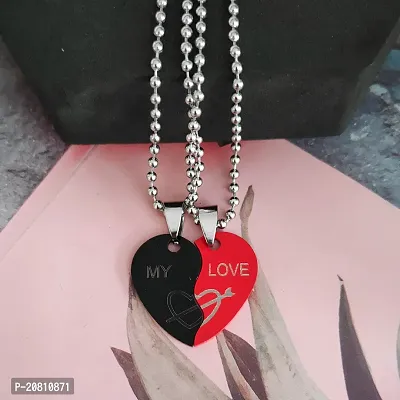Shiv Creation Valentine My Love Broken Heart, Black  Stainless Steel  Pendant Necklace Chain