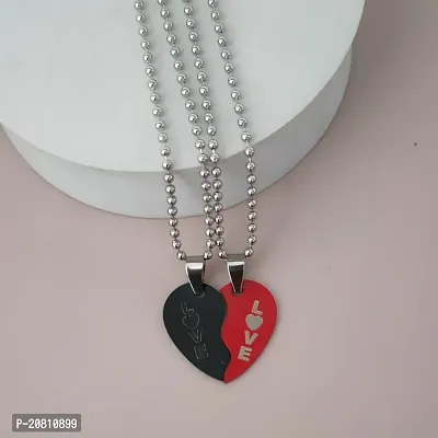 Shiv Creation Valentine Day Gift Love Broken Heart Black  Stainless Steel  Pendant Necklace Chain