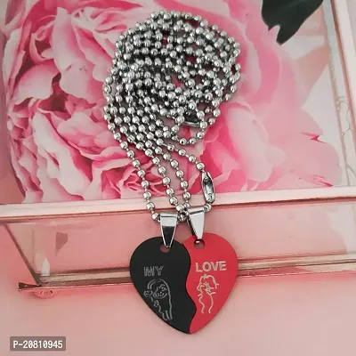 Shiv Creation Valentine  Love Broken Heart Black  Stainless Steel  Pendant Necklace Chain-thumb0