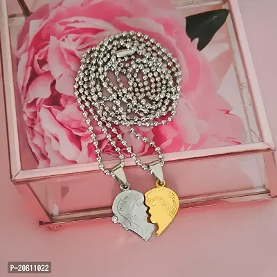 Shiv Creation Valentine Day Gift Broken Heart Couple  Gold, Silver  Zinc, Metal  Pendant Necklace Chain