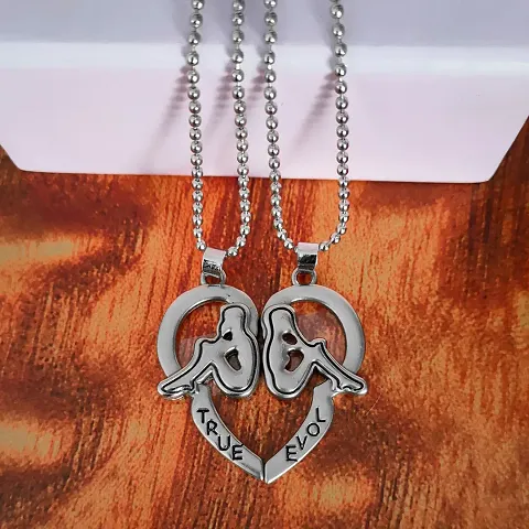 Shiv Creation Valentine I Love you Couple Heart Couple Locket Silver, Zinc, Metal Pendant Necklace Chain