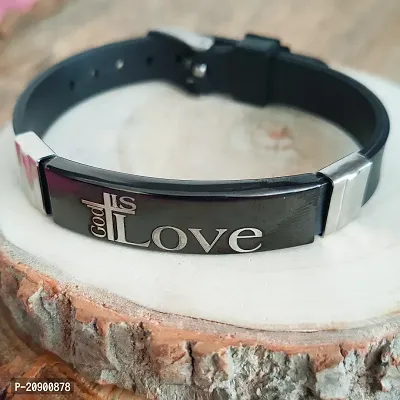 Shiv Creation Religious Jesus Cross God Is Love Engraved Wristband Bracelet-thumb0