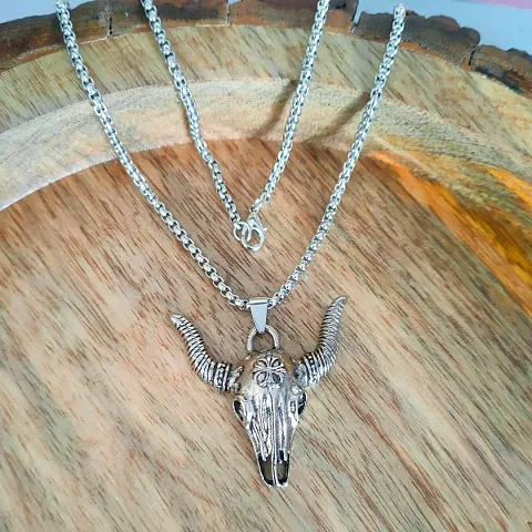 Shiv Creation Biker Jewelry Gothic African Tribe Style Bull Head Skull Pendant Necklace