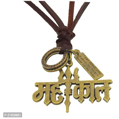 Rock Shiv Mahadev Trishul Locket With Adjustable leather Chain-thumb0